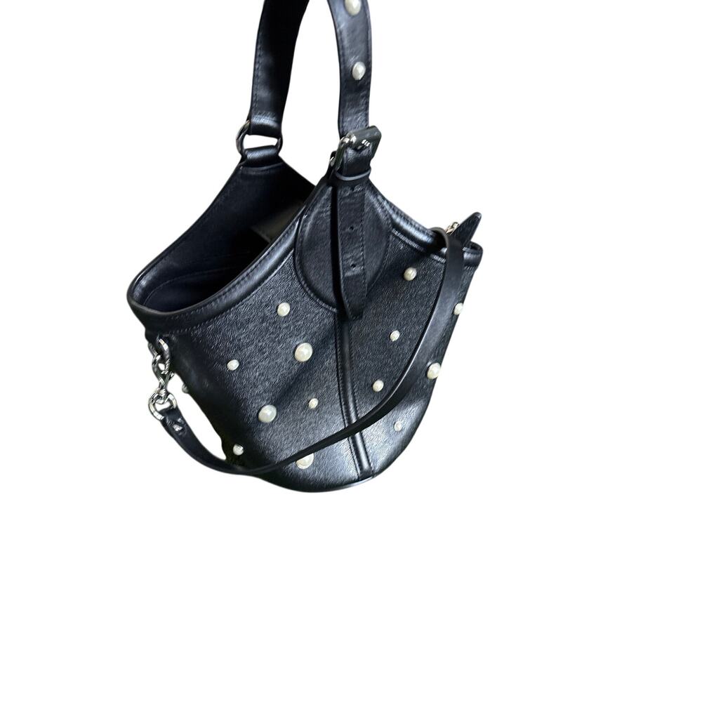 Rebecca Minkoff Black Studded Mini Bucket Bag Round Base Silver Hardware Read - Picture 6 of 9